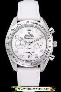 Omega Speedmaster Chronograph White Dial White Leather Bracelet En60345