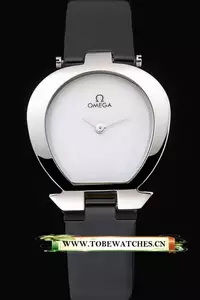 Omega Ladies Watch White Dial Stainless Steel Case Black Leather Strap En120781