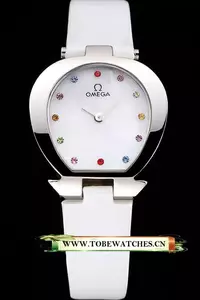 Omega Ladies Watch White Dial With Jewels Stainless Steel Case White Leather Strap En120785