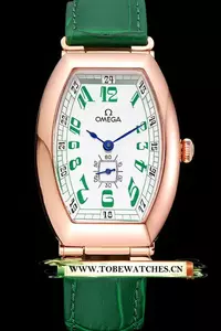 Omega Sochi Petrograd White Dial Gold Case Green Leather Strap En120964