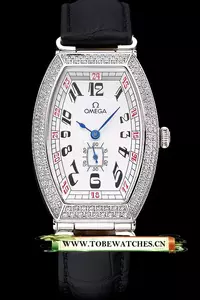 Omega Sochi Petrograd White Dial With Diamonds Stainless Steel Case Black Leather Strap En120966