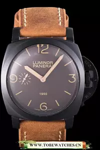 Panerai Luminor Black Ionized Stainless Steel Case Black Dial Brown Suede Leather Strap En58173