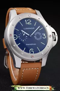 Panerai Luminor Brushed Stainless Steel Case Blue Dial Brown Leather Strap En58212
