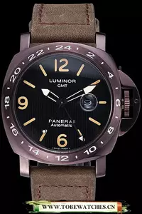 Panerai Luminor Gmt Purple Stainless Steel Bezel Khaki Leather Bracelet En60204