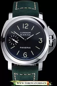 Panerai Luminor Marina Polished Stainless Steel Bezel Green Leather Bracelet En60206