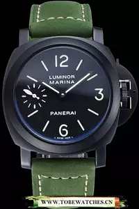 Panerai Luminor Marina Ion Plated Stainless Steel Bezel Green Leather Bracelet En60208