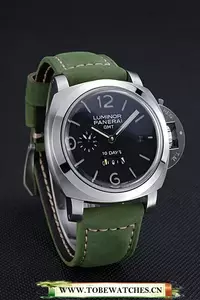 Panerai Luminor Gmt Stainless Steel Bezel Green Leather Bracelet En60214