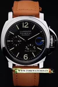 Panerai Luminor Power Reserve Black Dial Steel Case Brown Leather Bracelet En10201