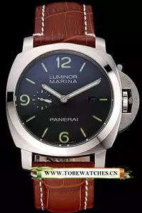 Panerai Luminor Marina 1950 Black Dial Brushed Steel Case Light Brown Leather Strap En121402