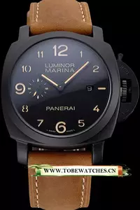 Panerai Luminor Marina 1950 Black Dial Matte Black Steel Case Brown Suede Leather Strap En121404