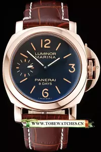 Panerai Luminor Marina 8 Days Black Dial Rose Gold Case Brown Leather Strap En122049