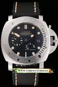 Panerai Luminor Submersible Black Dial Stainless Steel Case Black Leather Strap En122052
