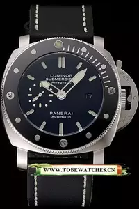 Panerai Luminor Submersible Black Dial Stainless Steel Case Black Bezel Black Leather Strap En122053