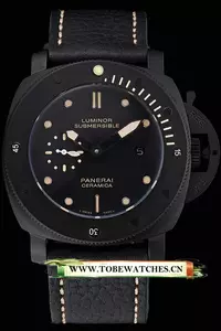 Panerai Luminor Submersible Black Dial Black Case Black Leather Strap En122054