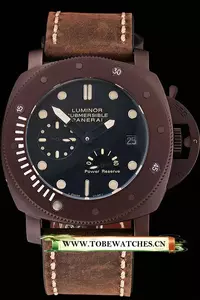 Panerai Luminor Submersible Black Dial Brown Case Brown Leather Strap En122055