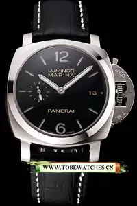 Panerai Luminor Marina Date Black Dial Stainless Steel Case Black Leather Strap En122088