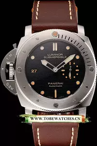 Panerai Submersible Left Handed Black Embossed Case Stainless Steel Case Brown Leather Strap En122099