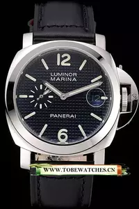Panerai Luminor Marina Date Black Hobnail Pattern Dial Stainless Steel Case Black Leather Strap En122225