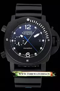 Panerai Luminor Submersible Flyback Date Black Dial Black Ionized Case Black Rubber Strap En122227
