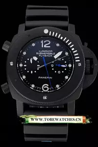 Panerai Luminor Submersible Flyback Gmt Black Dial Black Ionized Case Black Rubber Strap En122228