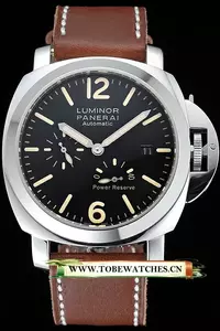 Panerai Luminor Automatic Power Reserve Black Dial Stainless Steel Case Brown Leather Strap En122722
