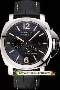 Panerai Luminor Automatic Power Reserve Black Embossed Dial Stainless Steel Case Black Leather Strap En122723