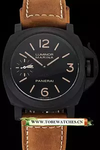 Panerai Luminor Marina Black Dial Black Case Brown Leather Strap En123412