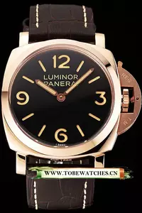 Panerai Luminor Black Dial Rose Gold Case Brown Leather Strap En123947