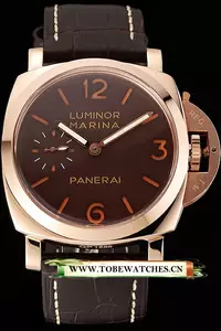 Panerai Luminor Marina Brown Dial Rose Gold Case Brown Leather Strap En123948