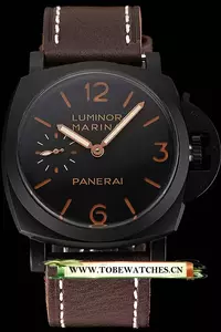 Panerai Luminor Marina Black Dial Black Pvd Case Brown Leather Strap En123952