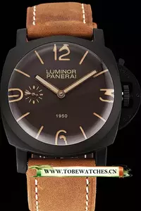 Panerai Luminor 1950 Brown Dial Black Pvd Case Brown Suede Leather Strap En123953