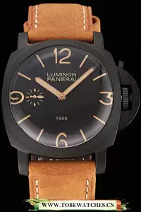 Panerai Luminor 1950 Black Dial Black Pvd Case Brown Suede Leather Strap En123956