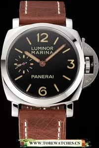 Panerai Luminor Marina Black Dial Stainless Steel Case Brown Leather Strap En123957