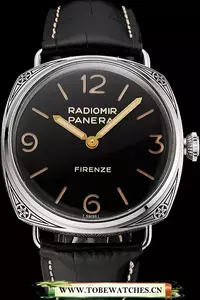Panerai Radiomir Firenze 3 Days Acciaio Pam604 Black Dial Engraved Stainless Stell Case Black Leather Strap En122616