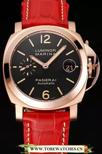 Panerai Luminor Marina Black Dial Rose Gold Case Red Leather Strap En123420