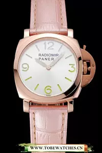 Panerai Radiomir White Dial Rose Gold Case Pink Leather Strap En123907