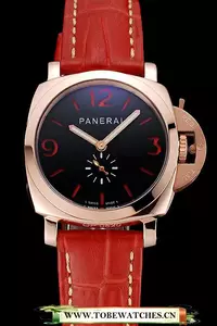 Panerai Radiomir Black Dial Rose Gold Case Red Leather Strap En123911