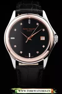 Patek Philippe Geneve Calatrava Crystal Studded Hour Marker Black Dial Black Leather Strap En58228