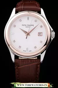 Patek Philippe Geneve Calatrava Crystal Studded Hour Marker White Dial Brown Leather Strap En58229