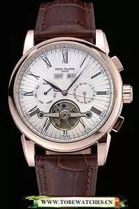 Patek Philippe Grand Complications Gold Case White Dial Roman Numerals Brown Leather Bracelet En60149