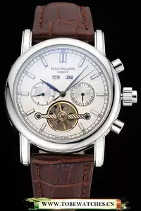 Patek Philippe Grand Complications Stainless Steel Case White Dial Brown Leather Bracelet En60156