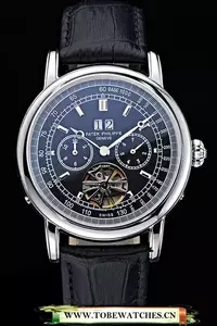 Patek Philippe Geneve Grand Complications Black Face Tourbillon Stainless Steel Black Band En60614