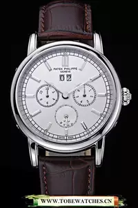 Patek Philippe Geneve Grand Complications White Dial Stainless Steel Bezel Brown Leather Band En60050