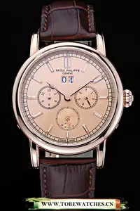 Patek Philippe Geneve Grand Complications Rose Dial Rose Gold Bezel Brown Leather Band En60051