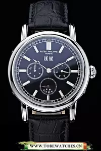 Patek Philippe Geneve Grand Complications Black Dial Stainless Steel Bezel Black Leather Band En60052