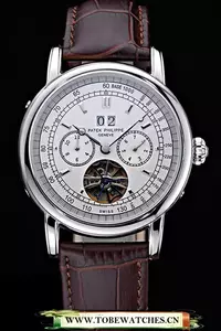 Patek Philippe Geneve Grand Complications White Dial Tourbillon Stainless Steel Bezel Brown En60053