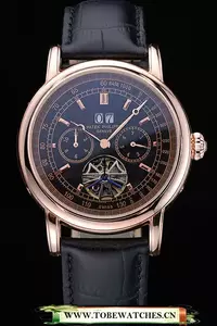 Patek Philippe Geneve Grand Complications Black Dial Tourbillon Rose Gold Bezel Black Band En60055