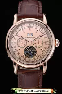 Patek Philippe Geneve Grand Complications Rose Dial Tourbillon Brown Leather Band En60056