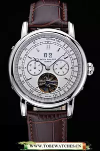 Patek Philippe Geneve Grand Complications White Dial Tourbillon Stainless Steel Bezel Brown Band En118605