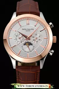 Patek Philippe Moonphase White Dial Gold Case Brown Leather Strap En120816